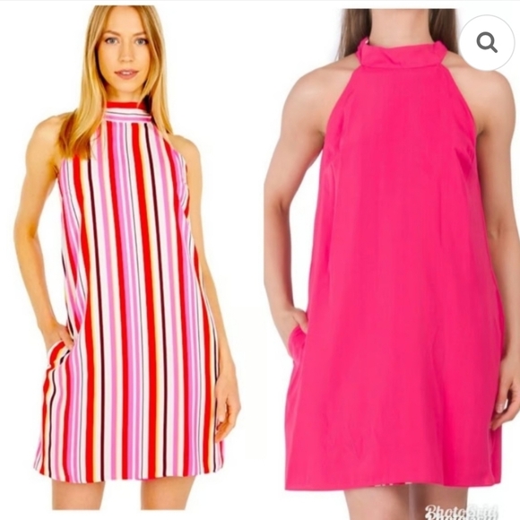 LAUNDRY BY SHELLI SEGAL Pink Reversible Striped Dress Womens Size 6 - Picture 1 of 12